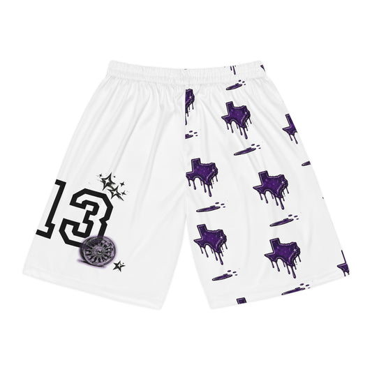 Drip Texas Basketball Shorts — Purple Drip All-Over Print Athletic Shorts