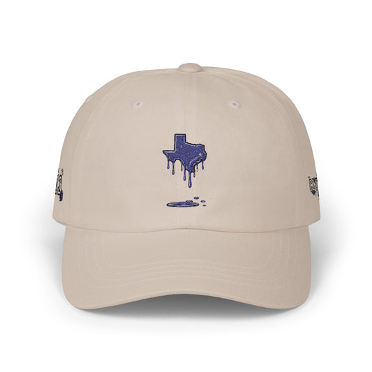 Dripping Texas Outline Dad Cap — White Embroidered State Hat