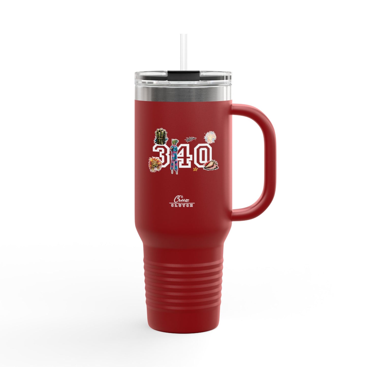 40oz Insulated Travel Mug — "340" Tropical Palm Beach Stainless Steel Tumbler