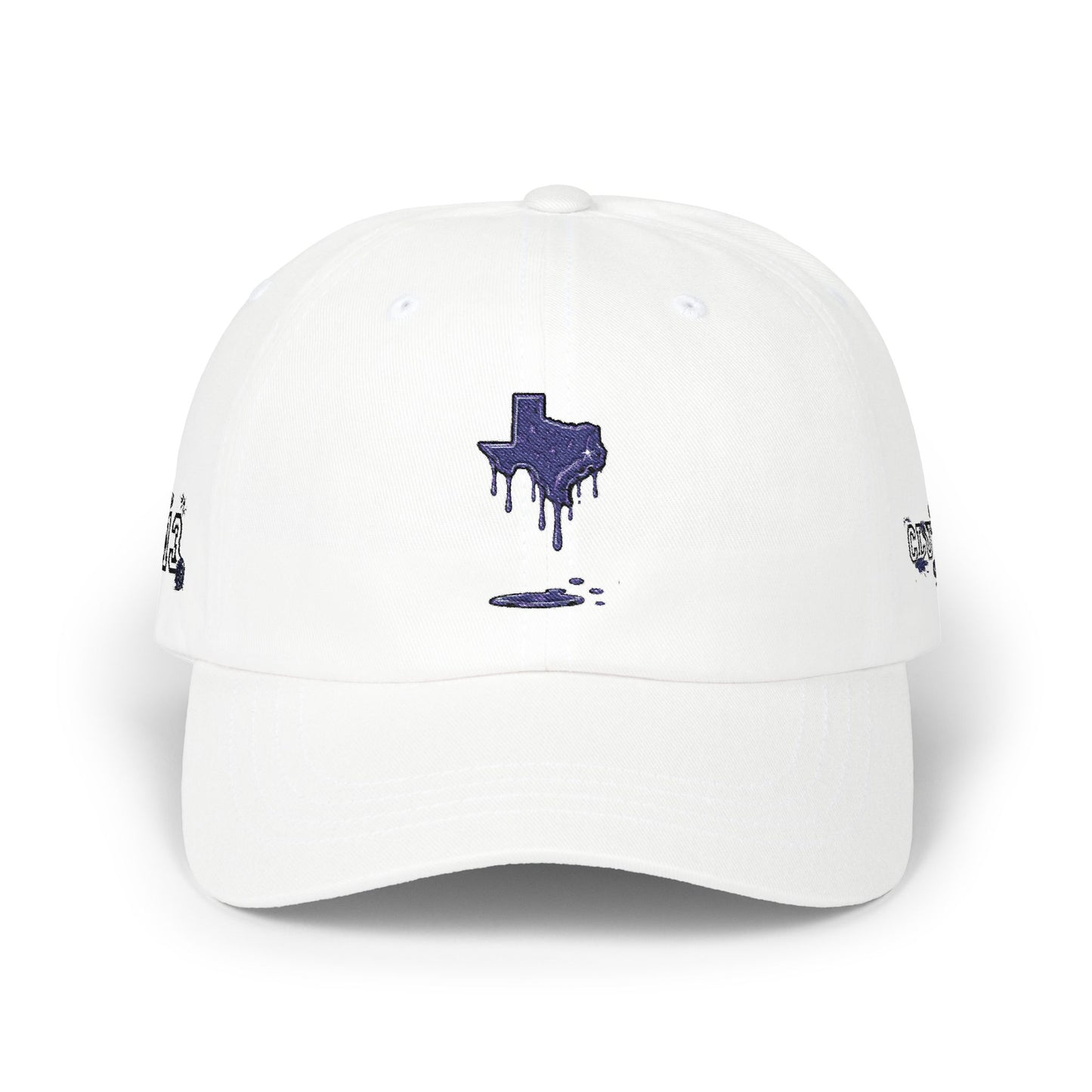 Dripping Texas Outline Dad Cap — White Embroidered State Hat