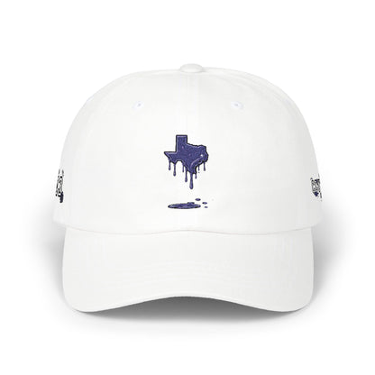 Dripping Texas Outline Dad Cap — White Embroidered State Hat