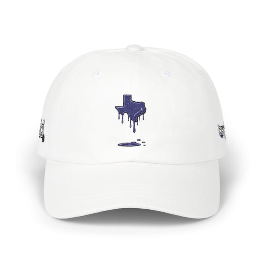 Dripping Texas Outline Dad Cap — White Embroidered State Hat