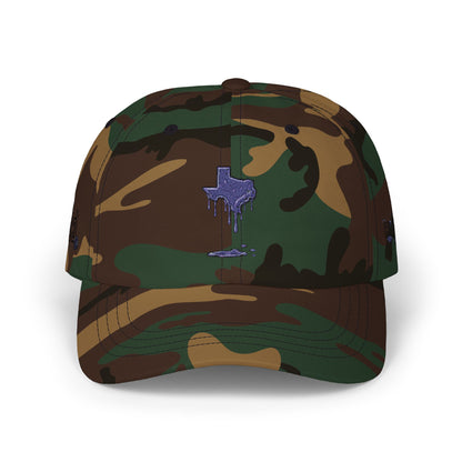 Dripping Texas Outline Dad Cap — White Embroidered State Hat