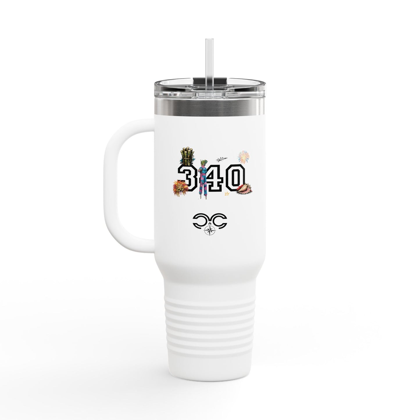 40oz Insulated Travel Mug — "340" Tropical Palm Beach Stainless Steel Tumbler
