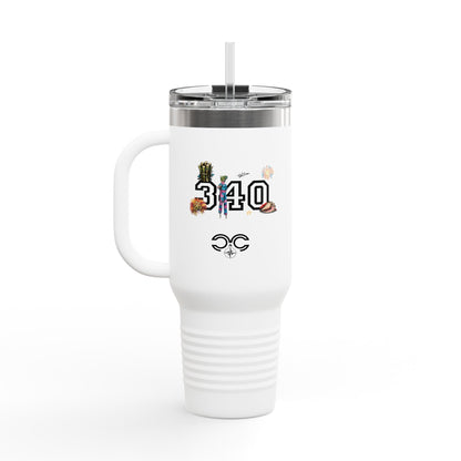 40oz Insulated Travel Mug — "340" Tropical Palm Beach Stainless Steel Tumbler