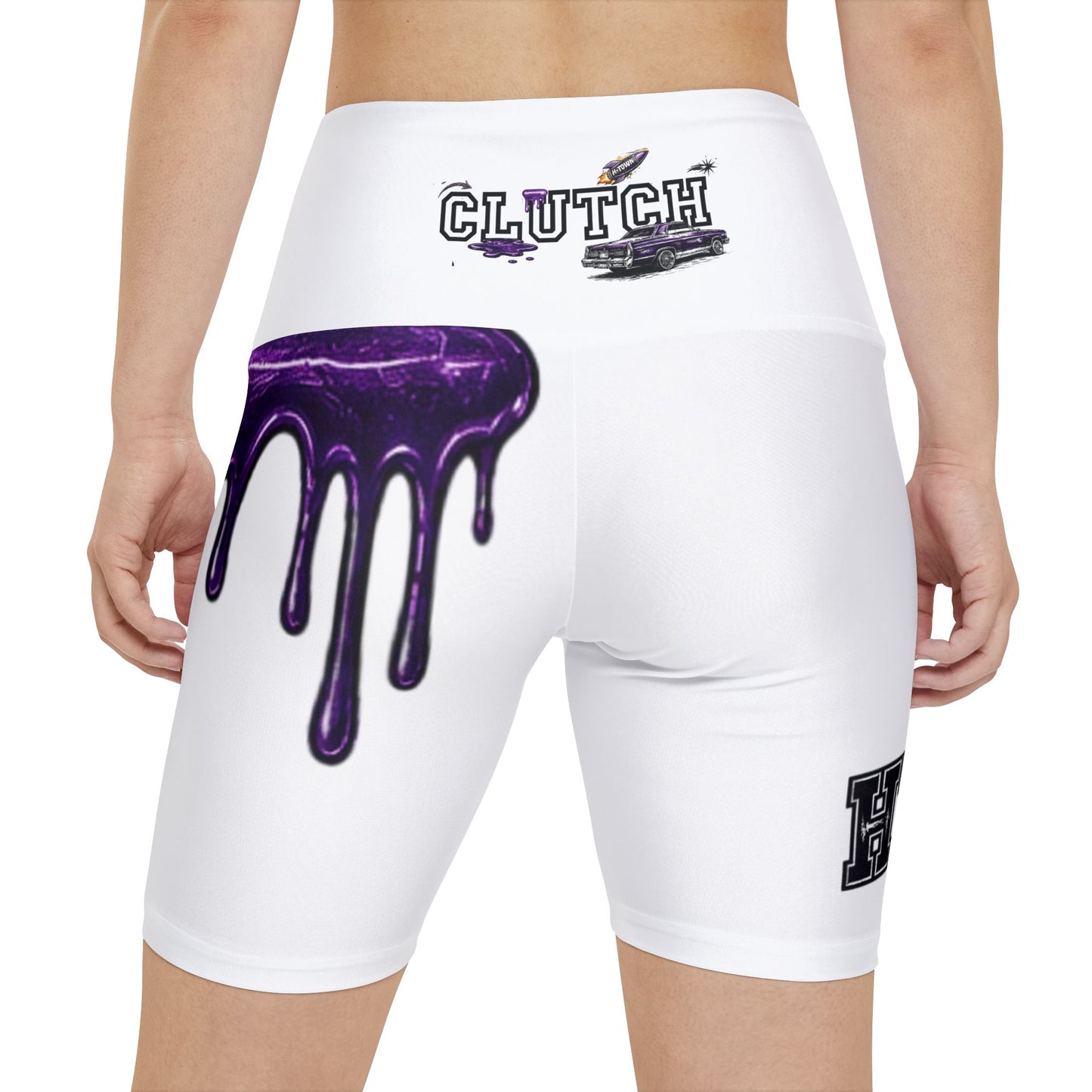 Drip Purple Graphic Women's Workout Shorts — "CLUTCH" AOP Activewear