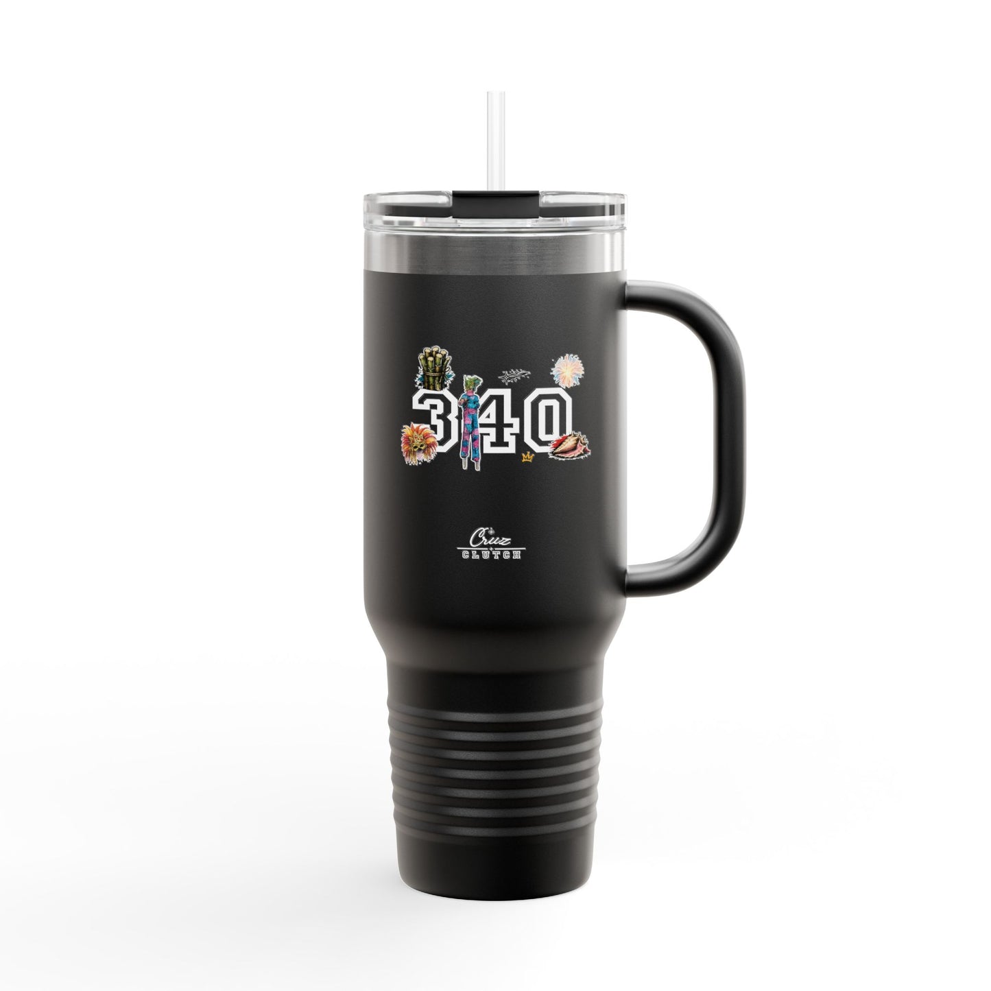 40oz Insulated Travel Mug — "340" Tropical Palm Beach Stainless Steel Tumbler