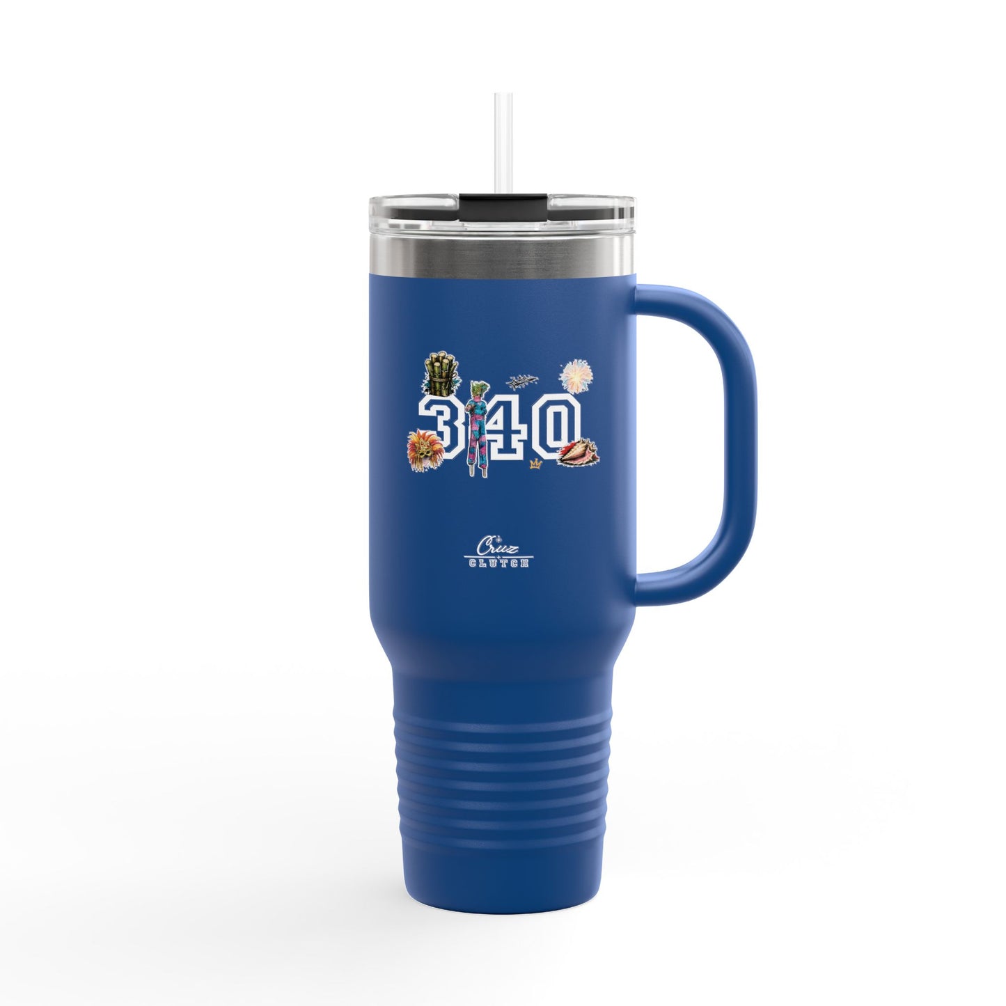 40oz Insulated Travel Mug — "340" Tropical Palm Beach Stainless Steel Tumbler