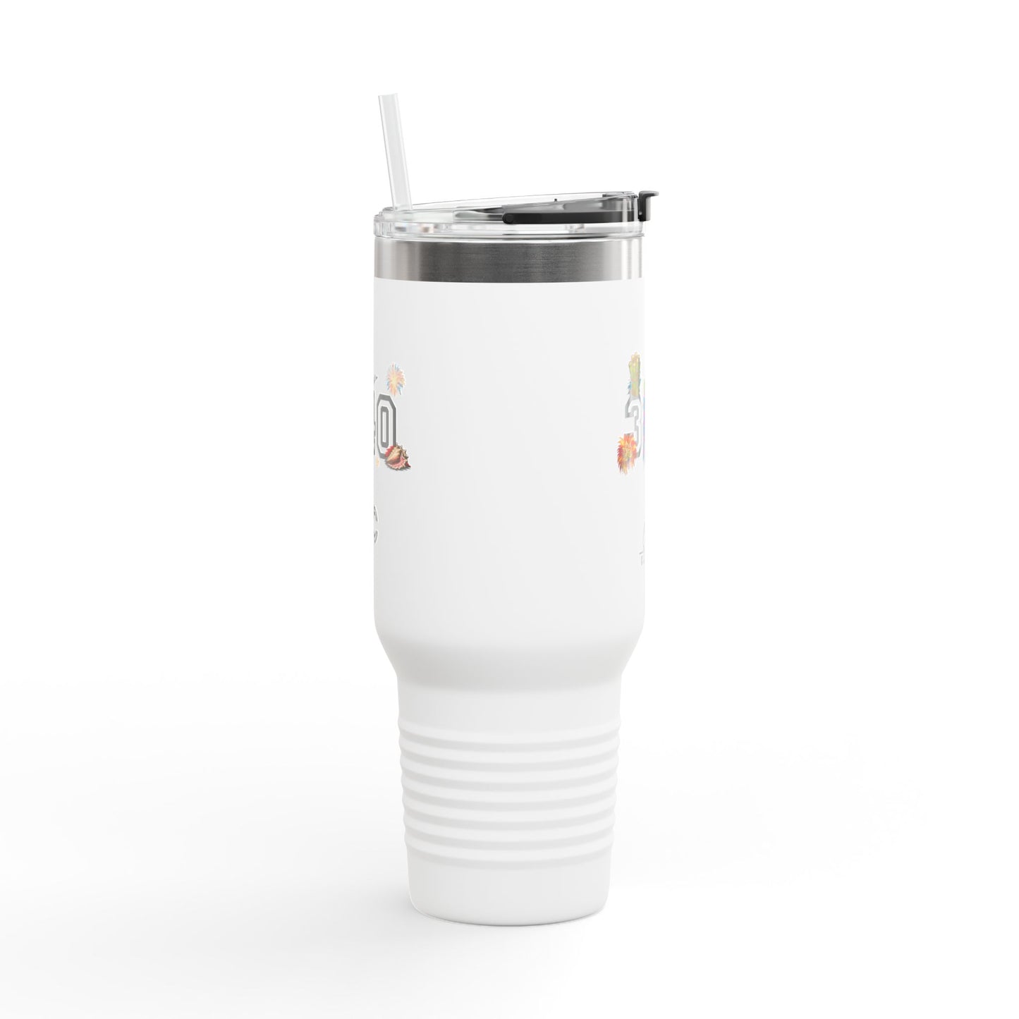 40oz Insulated Travel Mug — "340" Tropical Palm Beach Stainless Steel Tumbler