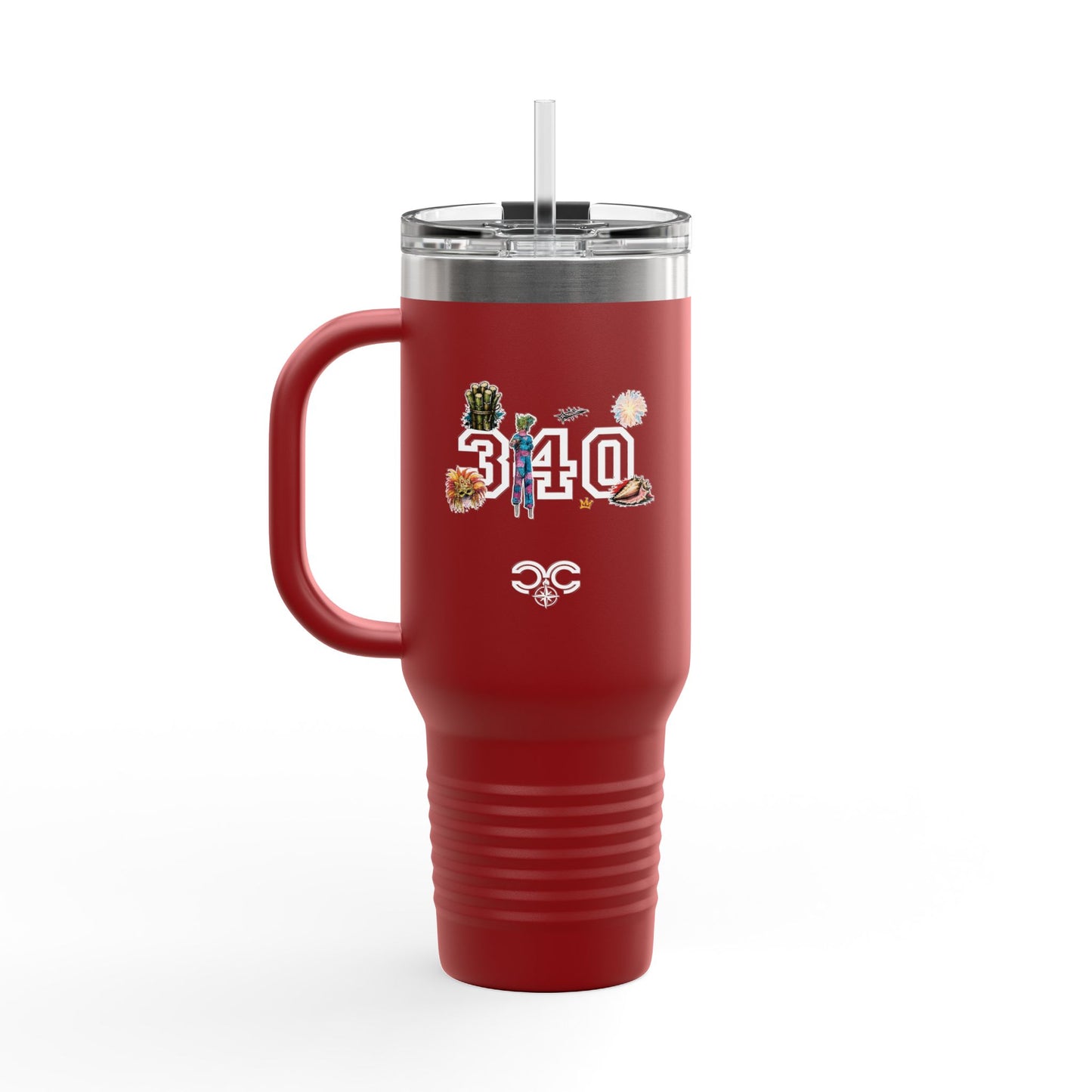 40oz Insulated Travel Mug — "340" Tropical Palm Beach Stainless Steel Tumbler