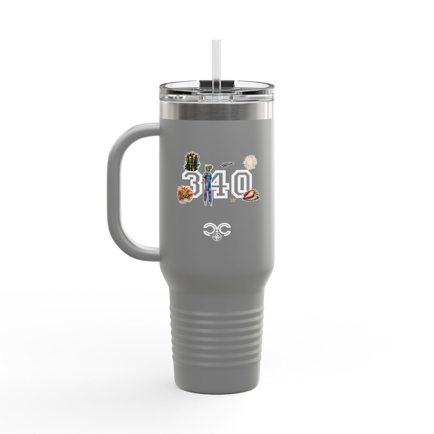 40oz Insulated Travel Mug — "340" Tropical Palm Beach Stainless Steel Tumbler