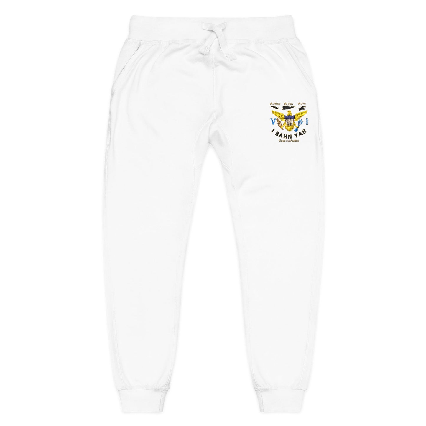 Embroidered Sunflower Sweatpants — Cozy White Fleece Joggers with Small Chest Floral Patch