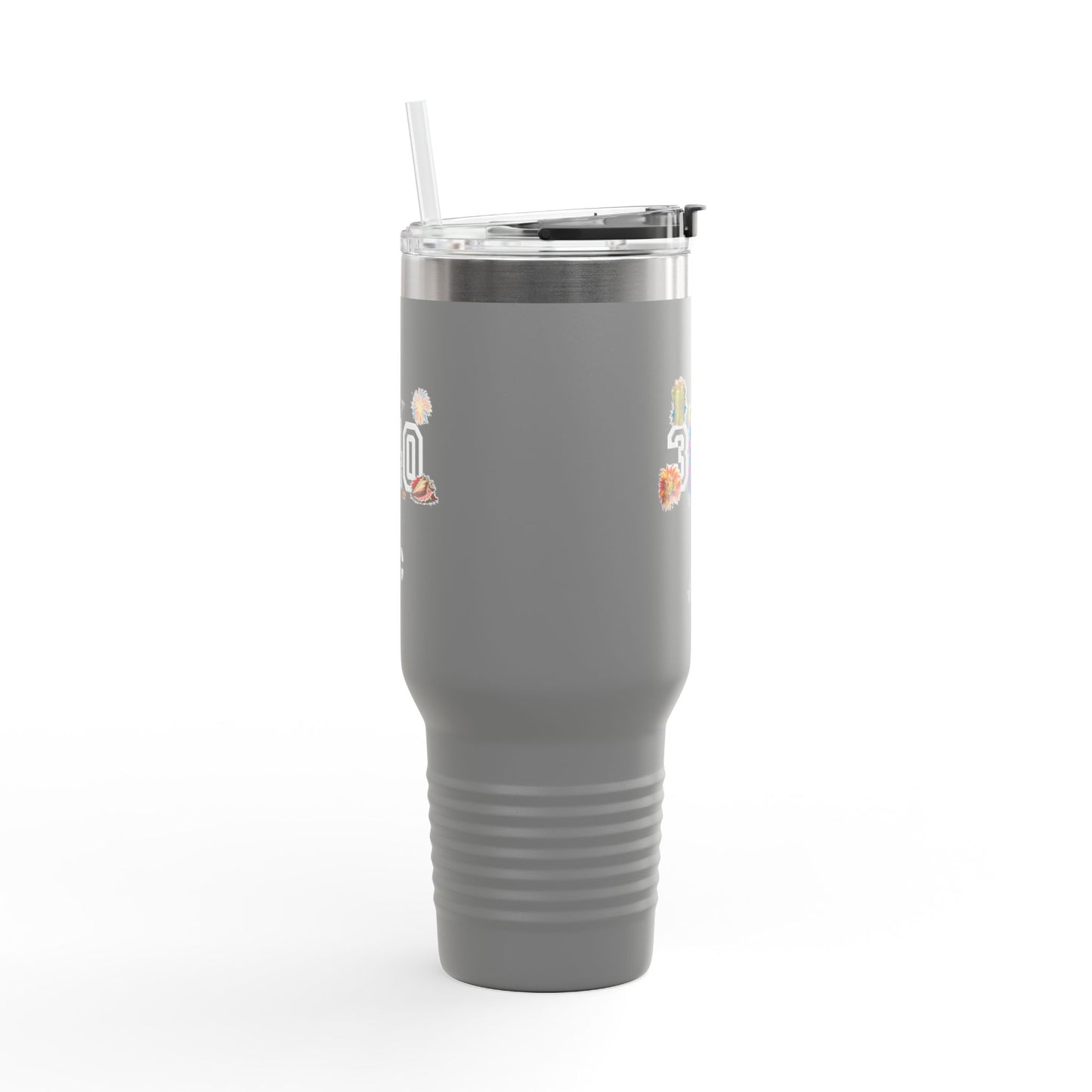 40oz Insulated Travel Mug — "340" Tropical Palm Beach Stainless Steel Tumbler