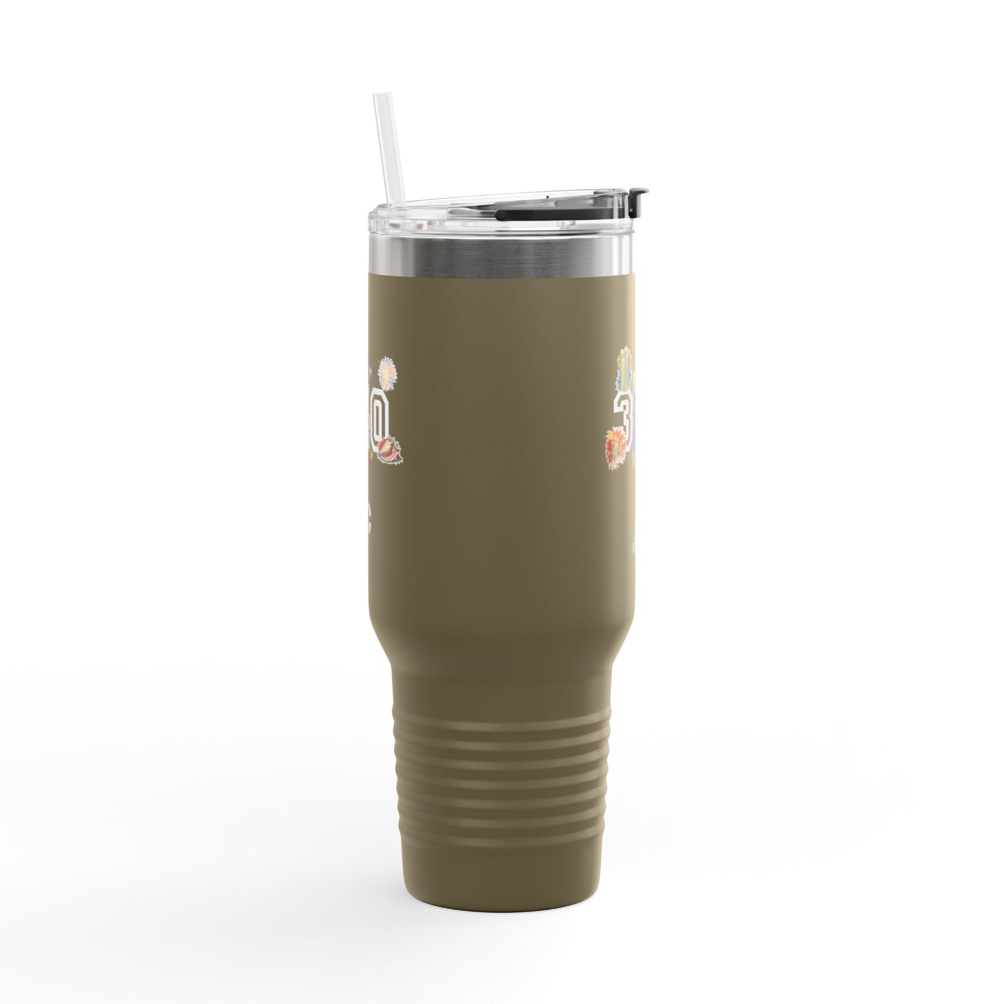 40oz Insulated Travel Mug — "340" Tropical Palm Beach Stainless Steel Tumbler