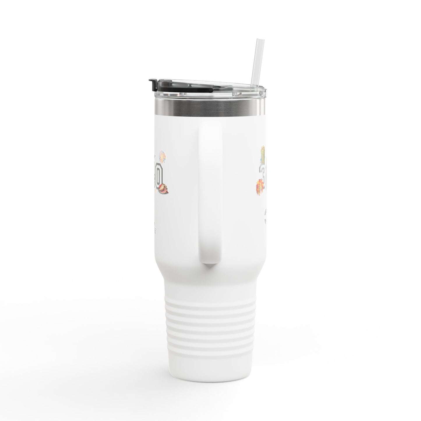 40oz Insulated Travel Mug — "340" Tropical Palm Beach Stainless Steel Tumbler