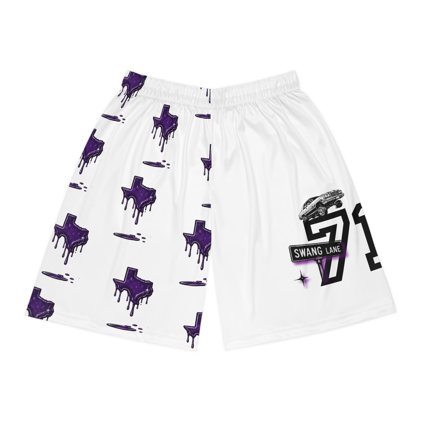 Drip Texas Basketball Shorts — Purple Drip All-Over Print Athletic Shorts