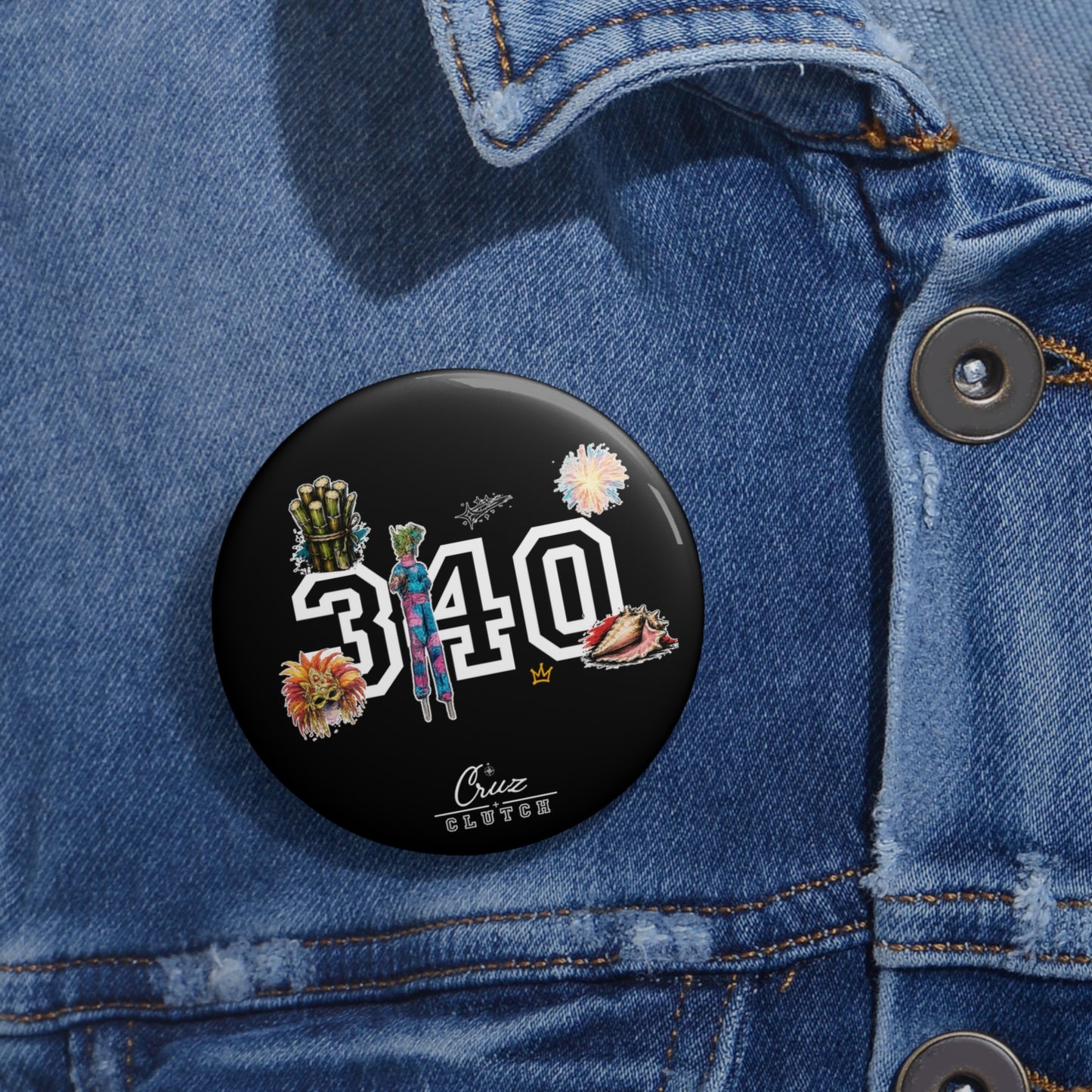 340 City Pride Pin Button — Floral & Crown Decorative Enamel Badge