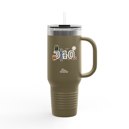 40oz Insulated Travel Mug — "340" Tropical Palm Beach Stainless Steel Tumbler