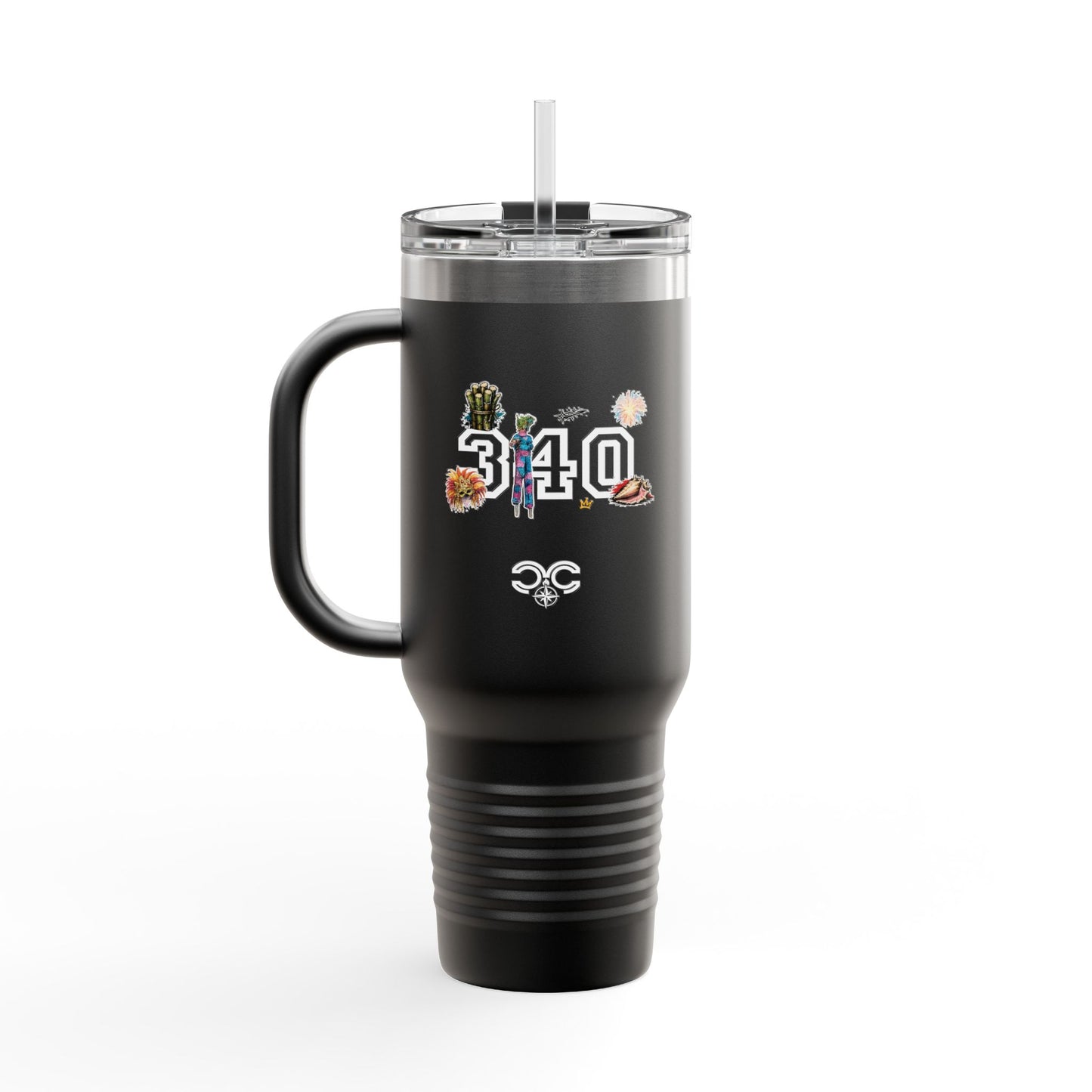 40oz Insulated Travel Mug — "340" Tropical Palm Beach Stainless Steel Tumbler