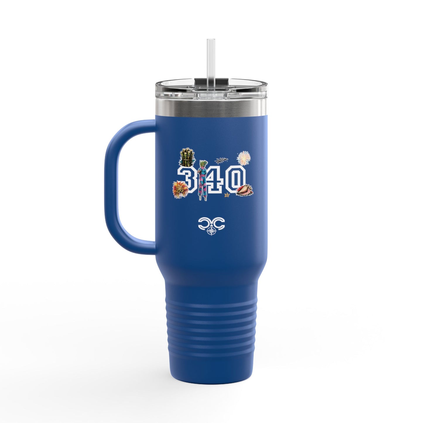 40oz Insulated Travel Mug — "340" Tropical Palm Beach Stainless Steel Tumbler