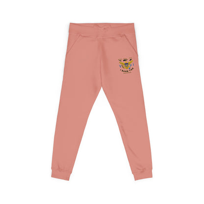 Embroidered Sunflower Sweatpants — Cozy White Fleece Joggers with Small Chest Floral Patch