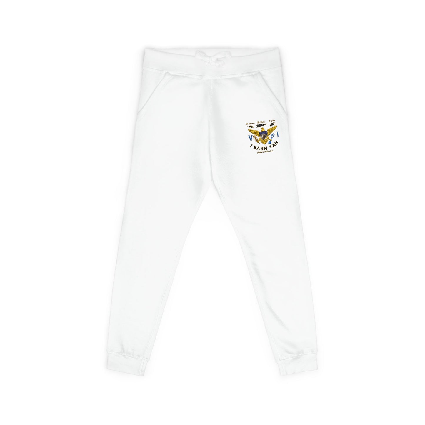Embroidered Sunflower Sweatpants — Cozy White Fleece Joggers with Small Chest Floral Patch