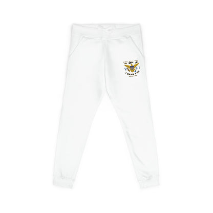 Embroidered Sunflower Sweatpants — Cozy White Fleece Joggers with Small Chest Floral Patch