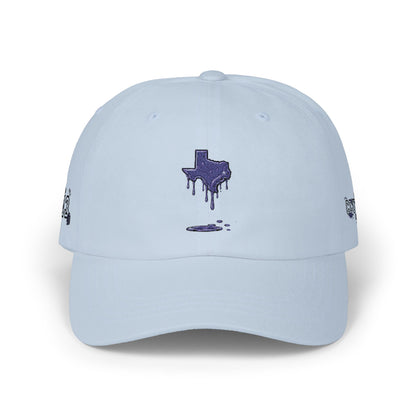 Dripping Texas Outline Dad Cap — White Embroidered State Hat