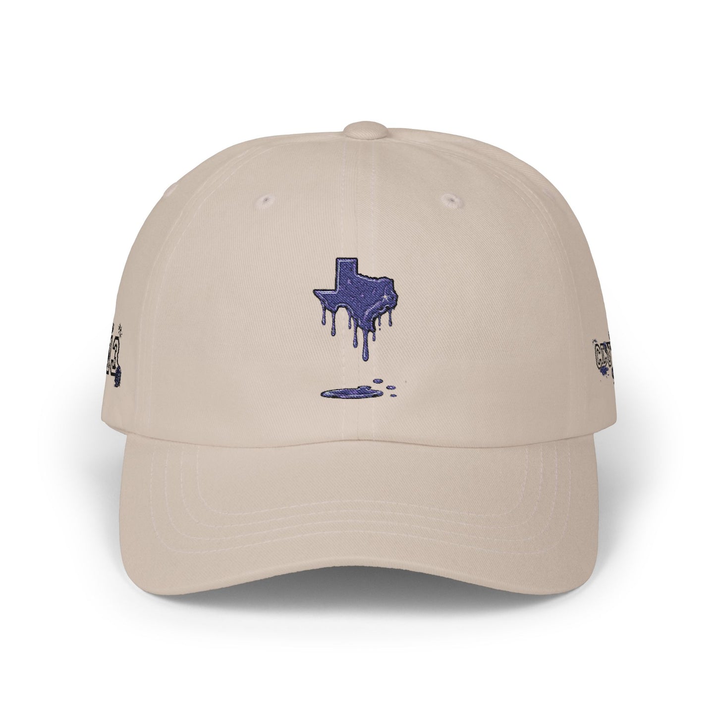 Dripping Texas Outline Dad Cap — White Embroidered State Hat