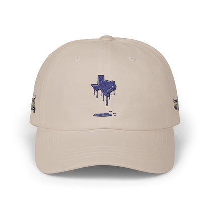 Dripping Texas Outline Dad Cap — White Embroidered State Hat