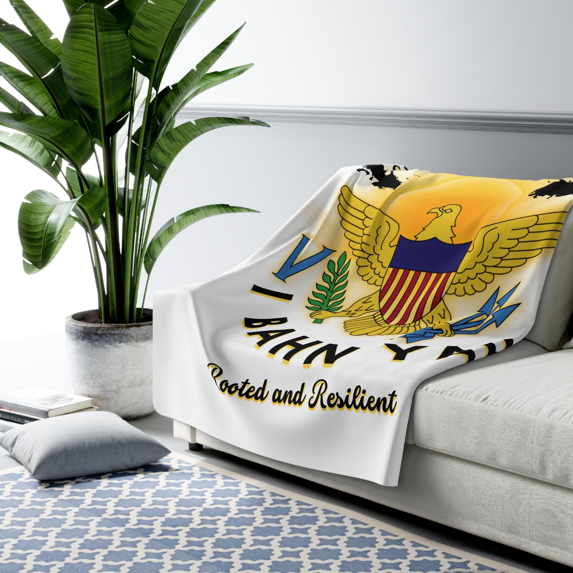 Virgin Islands Sherpa Fleece Blanket – "V I Bahn Yah" Rooted & Resilient Design