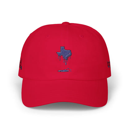 Dripping Texas Outline Dad Cap — White Embroidered State Hat