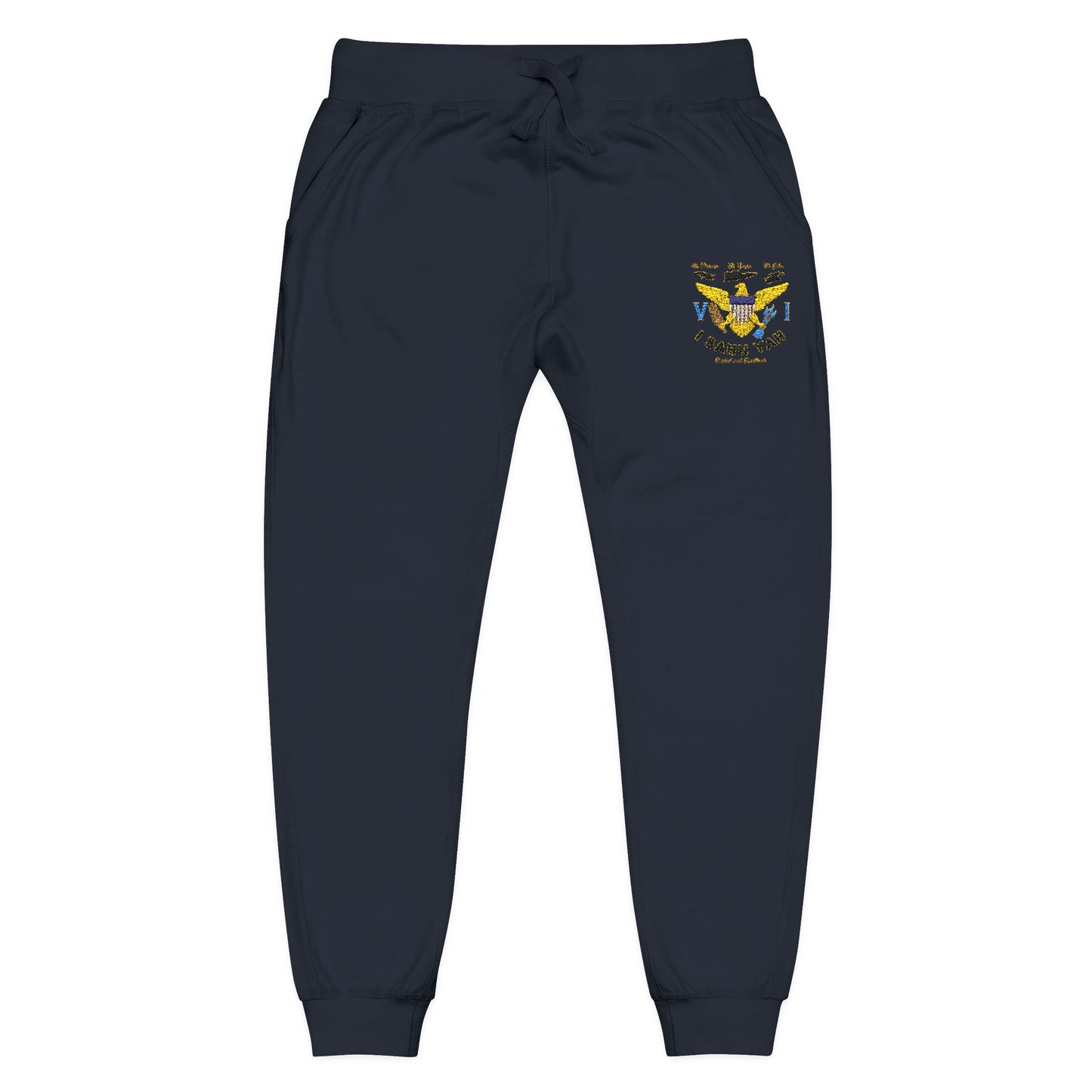 Embroidered Sunflower Sweatpants — Cozy White Fleece Joggers with Small Chest Floral Patch
