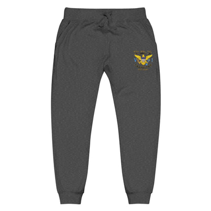 Embroidered Sunflower Sweatpants — Cozy White Fleece Joggers with Small Chest Floral Patch