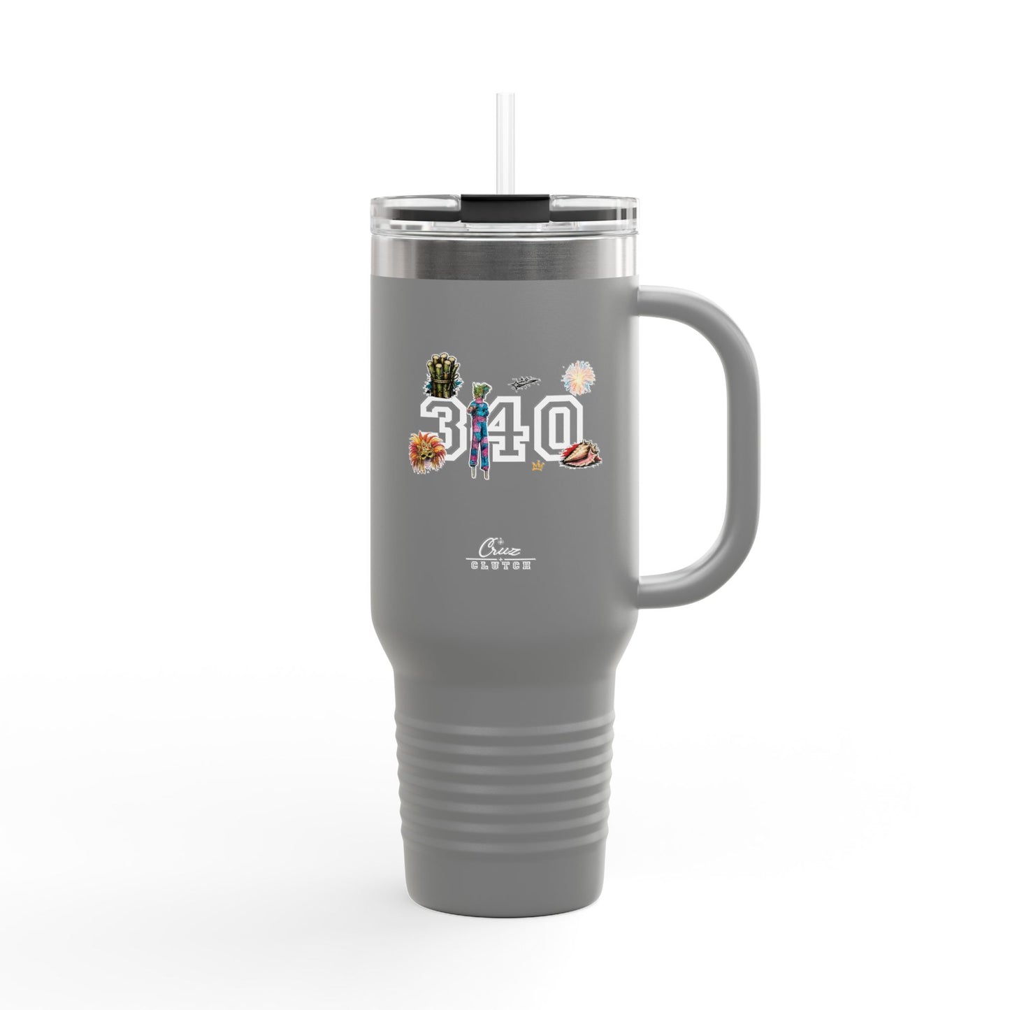40oz Insulated Travel Mug — "340" Tropical Palm Beach Stainless Steel Tumbler