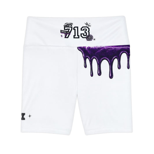 Drip Purple Graphic Women's Workout Shorts — "CLUTCH" AOP Activewear